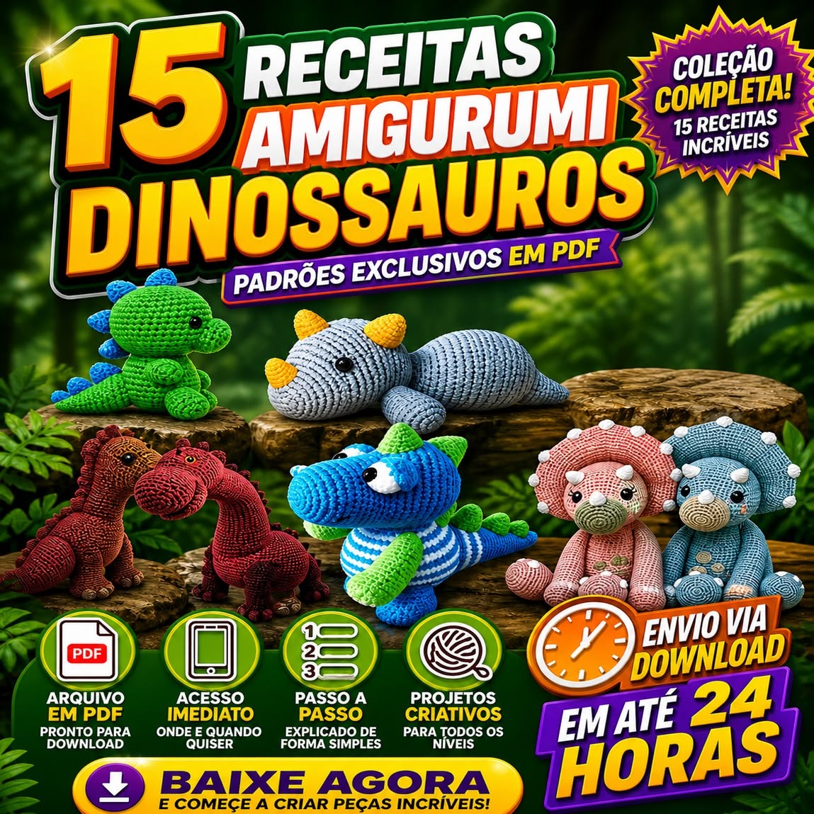 15 Receitas Amigurumi Dinossauros - Português