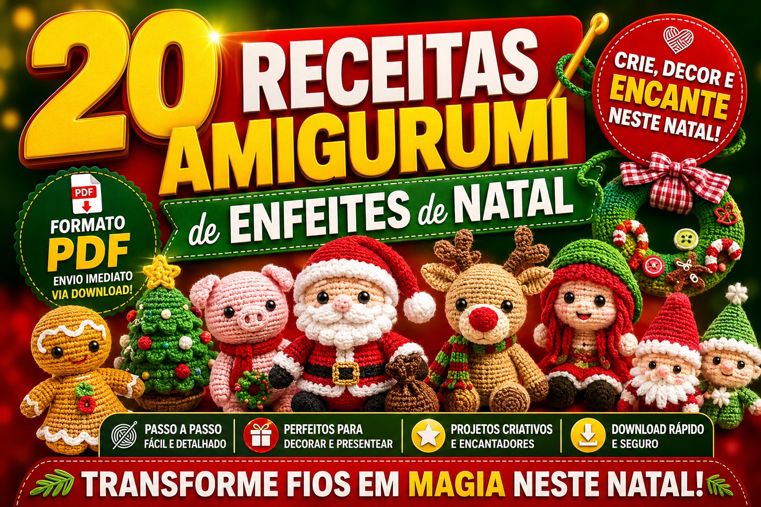 20 Receitas Amigurumi de Enfeites de Natal - Formato PDF