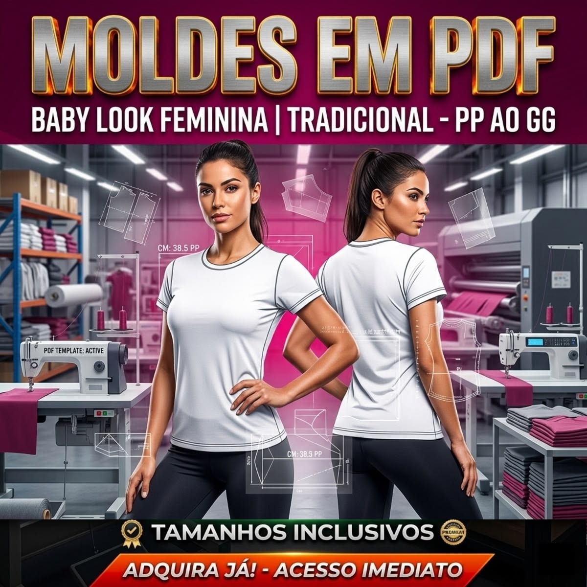Molde Camiseta Baby Look Feminina Tradicional (PP ao GG)