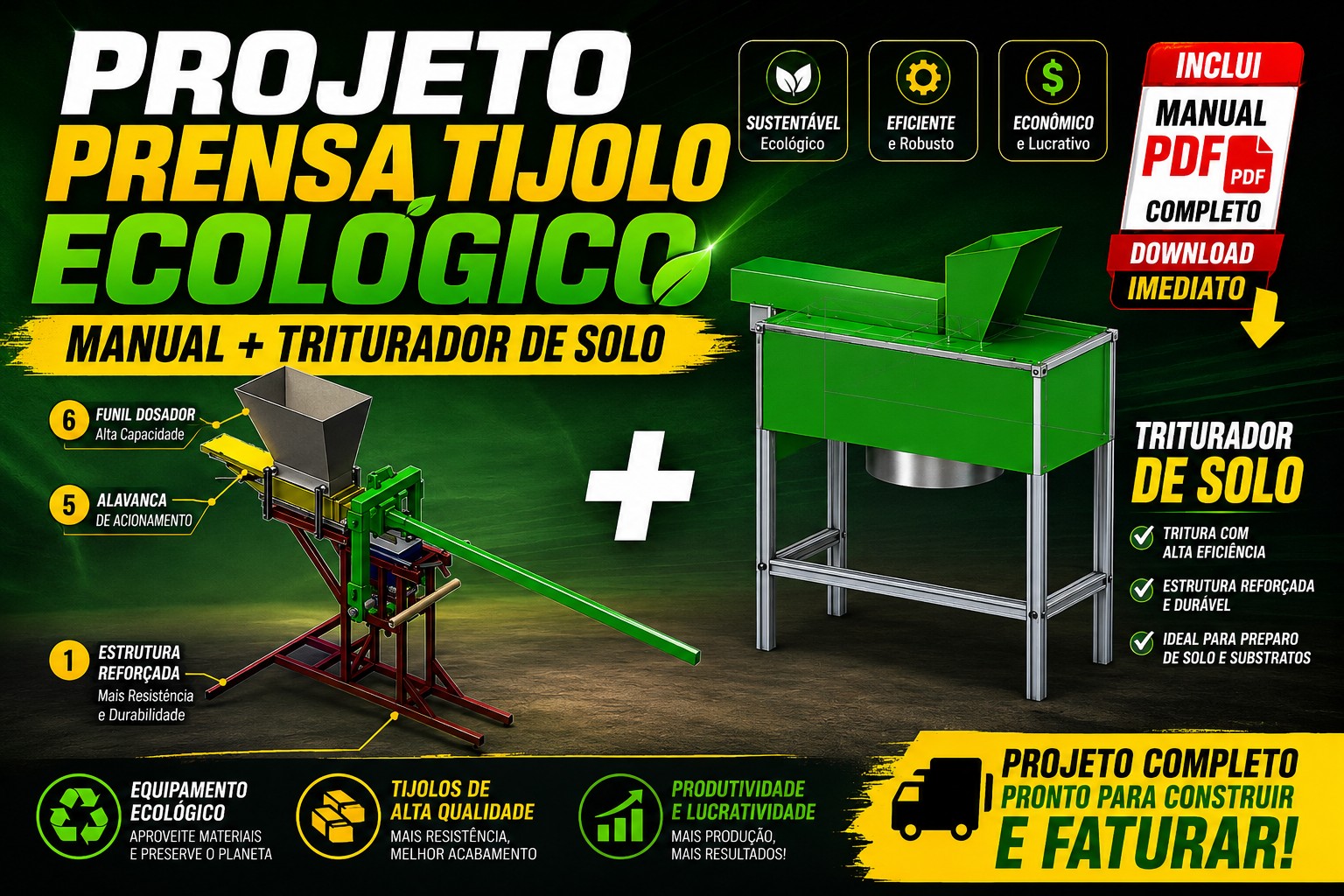 Projeto Prensa Tijolo Ecológico Manual + Triturador De Solo (Manual em PDF)