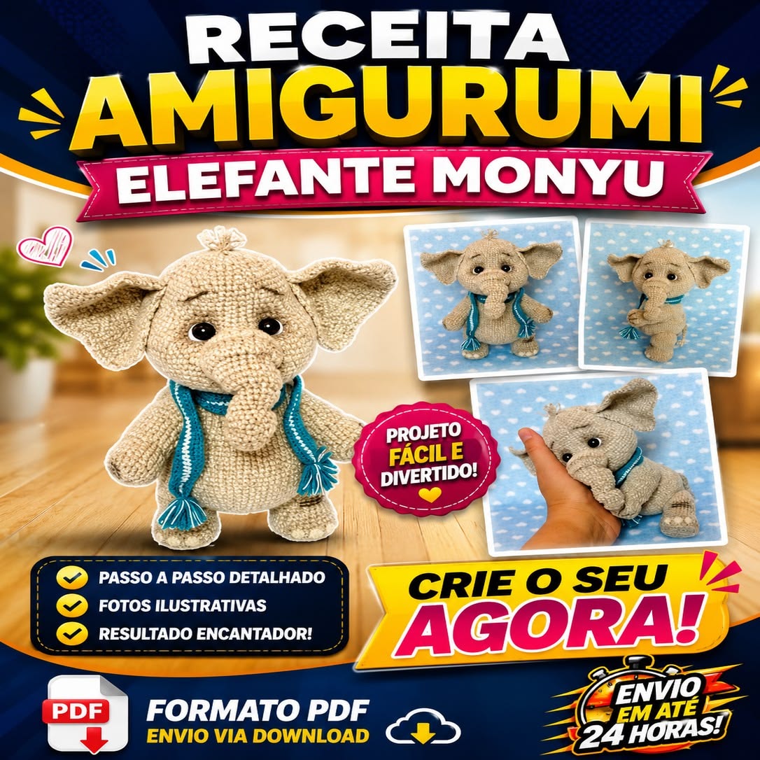 Receita de Amigurumi Elefante Monyu
